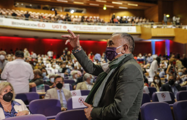 El Secretario General de UGT, Pepe Álvarez, en el acto de apertura del 43 Congreso Confederal de la UGT, a 18 de mayo de 2021, en el Palacio de Congresos y Exposiciones  de Valencia, Comunidad Valenciana, (España).