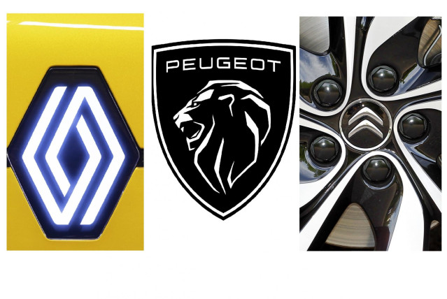 Logos de Renault, Peugeot y Citroën.