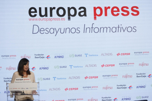 La presidenta del Govern de Baleares, Francina Armengol, interviene en un Desayuno Informativo de Europa Press, a 20 de mayo de 2021, en el Auditorio El Beatriz Madrid, Madrid, (España). Su aparición se produce un día después de informar que Baleares no e