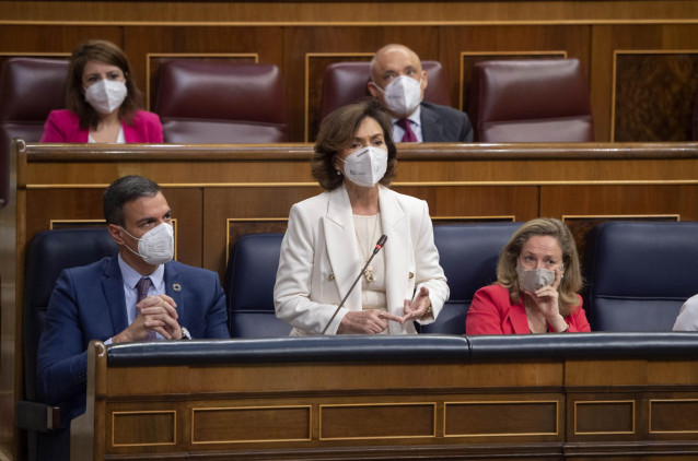 La vicepresidenta primera del Gobierno, Carmen Calvo, en el Congreso, el 19 de mayo