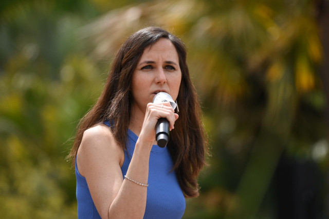 La candidata a la Secretaría General de Podemos y ministra de Derechos Sociales y Agenda 2030, Ione Belarra, durante la presentación de su candidatura a liderar la formación morada, a 22 de mayo de 2021, en Valencia, Comunidad Valenciana (España). Con est