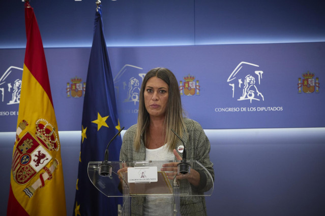 La portavoz de Junts, Miriam Nogueras, interviene en una rueda de prensa anterior a una Junta de Portavoces, a 11 de mayo de 2021, en el Congreso de los Diputados, Madrid, (España).