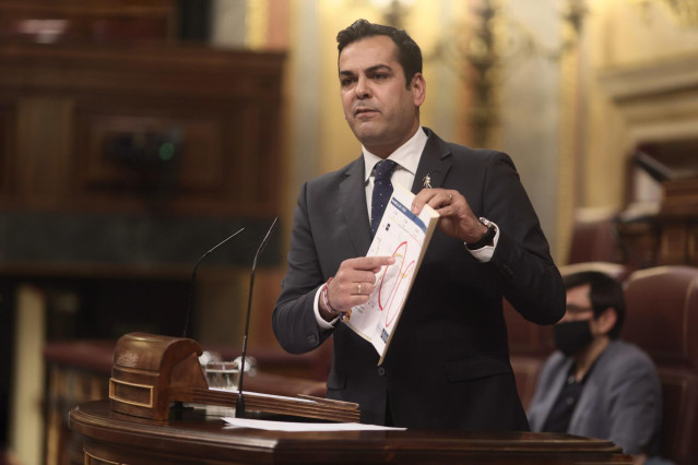 El diputado del PP en el Congreso, Juan Diego Requena, interviene en una sesión plenaria en el Congreso