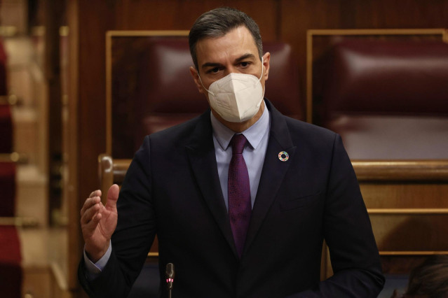 El presidente del Gobierno, Pedro Sánchez, interviene en una sesión de control al Gobierno, a 26 de mayo de 2021, en el Congreso de los Diputados, Madrid, (España)