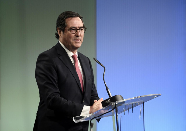 El presidente de la CEOE, Antonio Garamendi, interviene en la presentación de la 'Alianza por la Formación Profesional: una estrategia de país', a 24 de mayo de 2021, en la Casa de América, Madrid, (España). Se trata de una iniciativa impulsada por el Min
