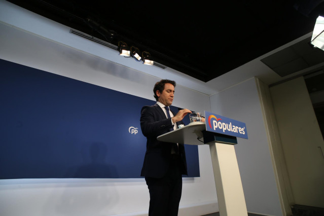 El secretario general del Partido Popular, Teodoro García Egea, ofrece una rueda de prensa posterior a la reunión del Comité de Dirección del PP, a 31 de mayo de 2021, en Madrid (España).