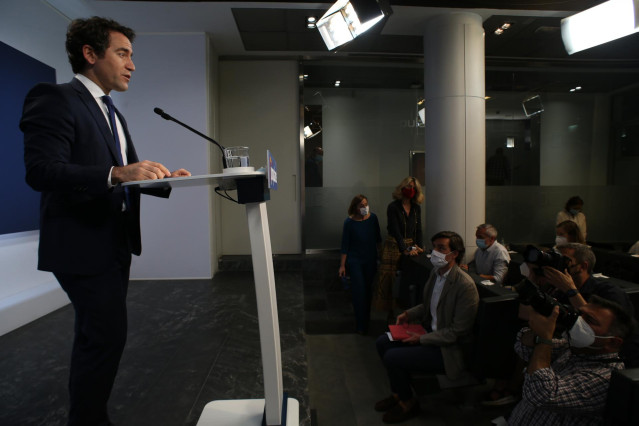 El secretario general del Partido Popular, Teodoro García Egea, ofrece una rueda de prensa posterior a la reunión del Comité de Dirección del PP, a 31 de mayo de 2021, en Madrid (España).