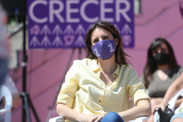 La ministra de Igualdad, Irene Montero, durante un acto de campaña de la titular de Derechos Sociales para liderar Podemos, a 29 de mayo de 2021, en Getafe, Madrid (España). Con este acto, la ministra de Derechos Sociales continúa su campaña para converti