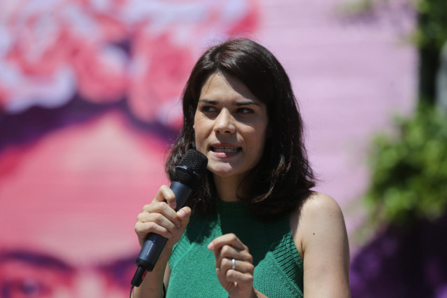 La portavoz nacional de Podemos, Isa Serra, durante un acto de la campaña de la ministra de Derechos Sociales para liderar el partido, a 29 de mayo de 2021, en Getafe, Madrid (España). Con este acto, la ministra de Derechos Sociales continúa su campaña pa