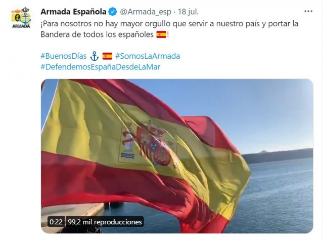 Imagen el 'tweet' publicado por la Armada el pasado 18 de julio