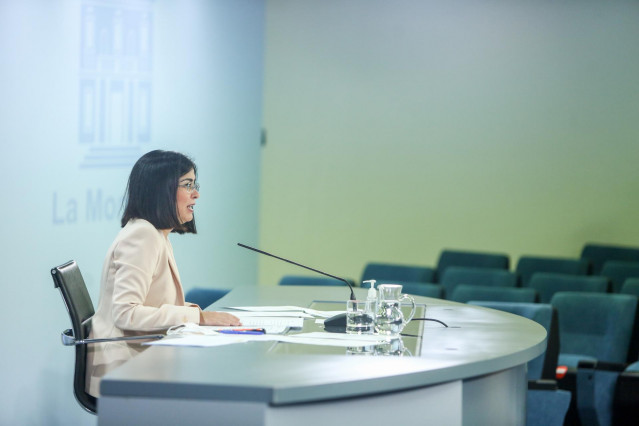 La ministra de Sanidad, Carolina Darias, interviene en la rueda de prensa posterior al Consejo Interterritorial de Salud, a 20 de julio de 2021, en Madrid (España). En el Consejo Interterritorial de Salud se ha informado del aumento de la incidencia de la