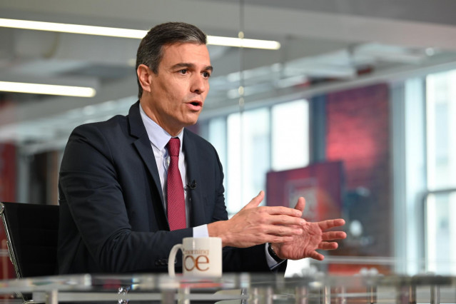 El presidente del Gobierno, Pedro Sánchez, durante la entrevista en el programa 'Morning Joe', en MSNBC.