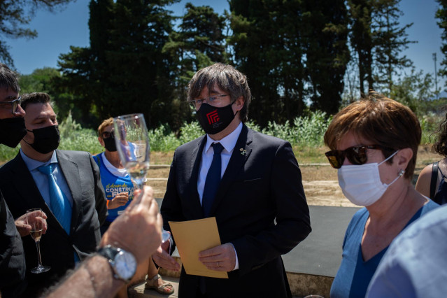 El expresident Carles Puigdemont; durante el acto de celebración de los 60 años de Òmnium Cultural, a 16 de julio de 2021, en Elna, (Francia). Òmnium Cultural celebra este viernes un acto en Elna (Francia) para conmemorar el 60 aniversario de la entidad.