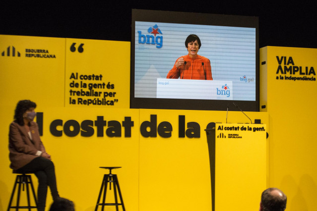 Archivo - La portavoz nacional del BNG, Ana Pontón interviene por videoconferencia durante un acto central de campaña electoral en Girona, Cataluña (España), a 7 de febrero de 2021.