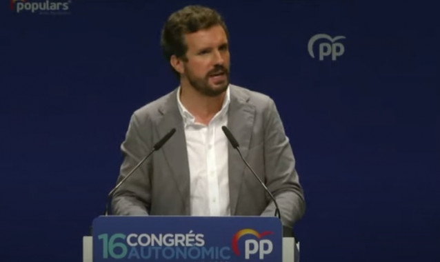 El presidente del PP, Pablo Casado, en el 16 Congreso Autonómico de la formación en Baleares.