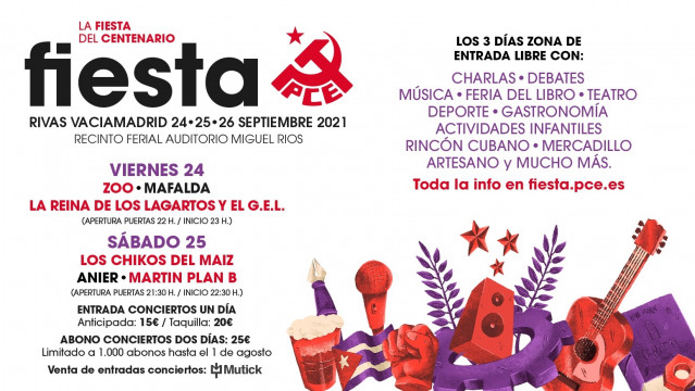 Imagen del cartel de la fiesta del PCE de este año 2021, que tendrá lugar en la localidad madrileña de Rivas.