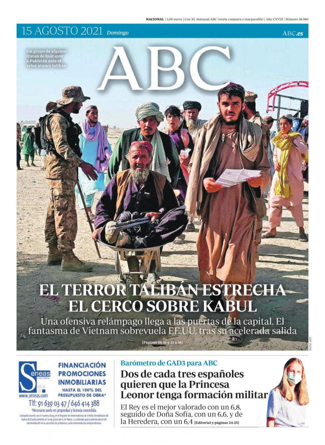 Portada del diario ABC del domingo 15 de agosto de 2021