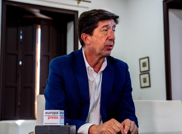 El vicepresidente de la Junta y consejero, Juan Marín, durante la entrevista con Europa Press.