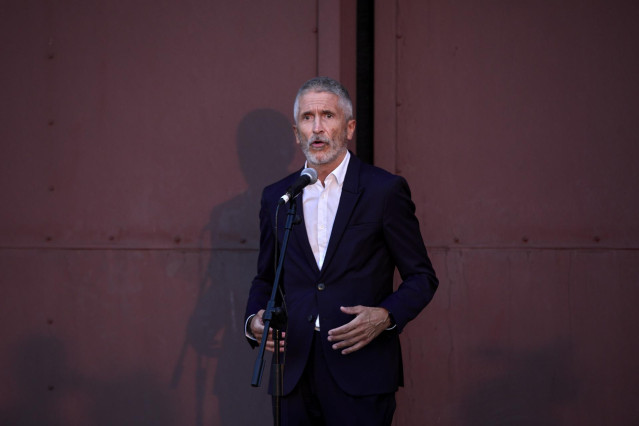 El ministro de Interior, Fernando Grande-Marlaska, en una intervención desde la base de Torrejón el pasado 24 de agosto