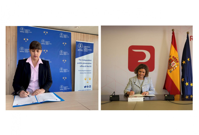 La fiscal General Europea, Laura Codruta Kövesi, y la decana del Colegio de Registradores, María Emilia Adán suscriben un Convenio De Colaboración