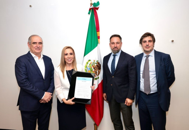 El líder de Vox y presidente de la Fundación Disenso, Santiago Abascal, en un viaje a México