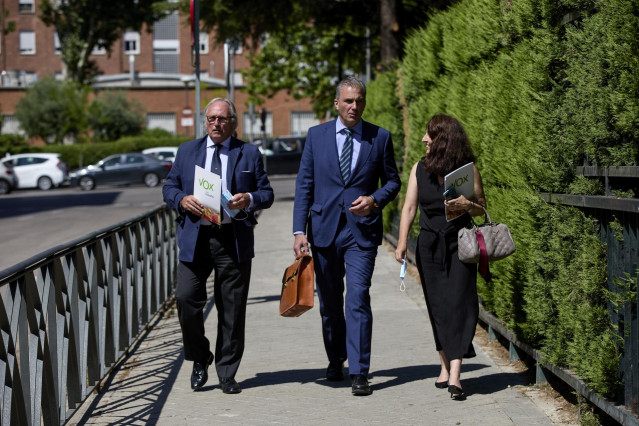 Archivo - (I-D) El diputado nacional Juan José Aizcorbe; el secretario general de Vox, Javier Ortega; y la vicesecretaria jurídica de la formación, Marta Castro, a su llegada al Tribunal Constitucional