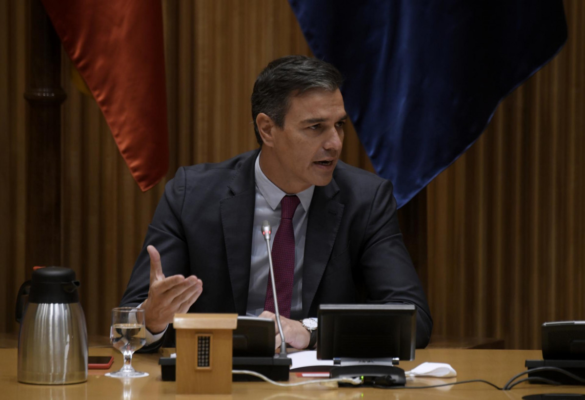 El secretario general del PSOE y presidente del Gobierno, Pedro Sánchez, interviene en la reunión interparlamentaria del Grupo Parlamentario Socialista en el Congreso de los Diputados, a 8 de septiembre de 2021, en Madrid (España)