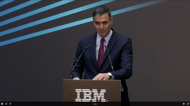 El presidente del Gobierno de España, Pedro Sánchez, interviene este miércoles 15 de septiembre en un evento en el que IBM ha anunciado la creación de una nueva región de datos en España.
