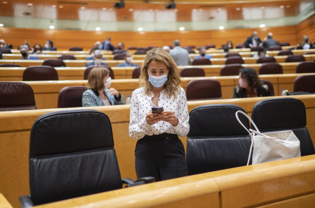 La ministra de Transportes, Movilidad y Agenda Urbana, Raquel Sánchez, en el Senado