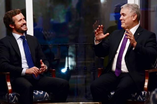 El líder del Partido Popular, Pablo Casado, se ha vuelto a reunir este jueves con el presidente de Colombia, Iván Duque.