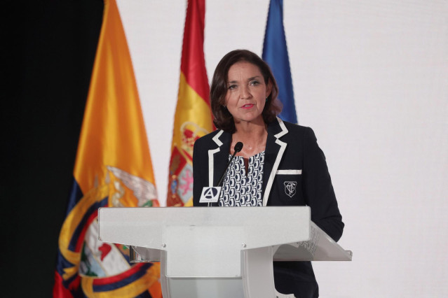 La ministra de Industria, Comercio y Turismo de España, Reyes Maroto, interviene en las jornadas económicas 'España y Colombia, Desafíos y Oportunidades de Inversión 2021' en el Auditorio Gabriela Mistral, a 17 de septiembre de 2021, en Madrid, (España).