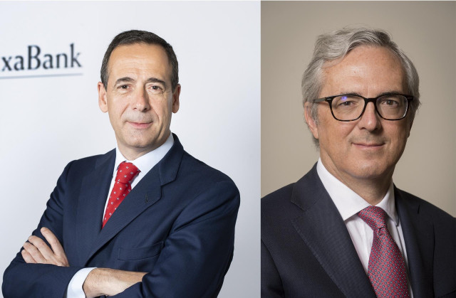 El consejero delegado de CaixaBank, Gonzalo Gortázar, y el director financiero de la entidad, Javier Pano