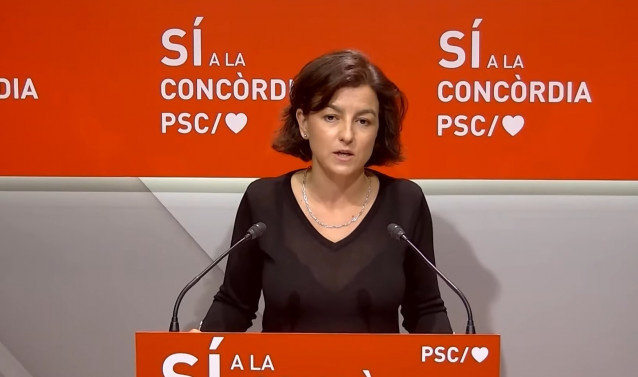 Archivo - Eva Granados (PSC) en rueda de prensa telemática en la sede del PSC.