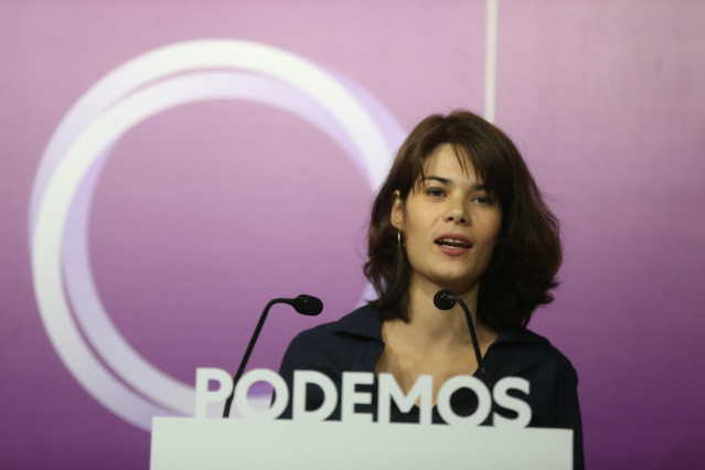 La portavoz de Podemos, Isa Serra, interviene en una rueda de prensa en la sede de Podemos, a 20 de septiembre de 2021, en Madrid, (España). Durante la comparecencia han opinado sobre la reciente manifestación en el barrio madrileño de Chueca de grupos ra