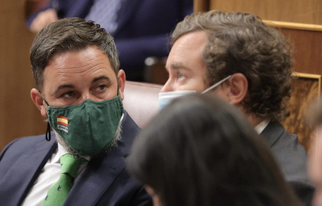 El líder de Vox, Santiago Abascal, en el pleno del Congreso