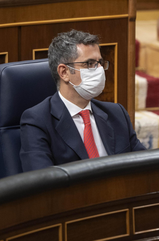 El ministro de la Presidencia, Relaciones con las Cortes y Memoria Democrática, Félix Bolaños, durante una sesión plenaria en el Congreso de los Diputados, a 13 de septiembre de 2021, en Madrid (España). El pleno del Congreso de los Diputados debate hoy l