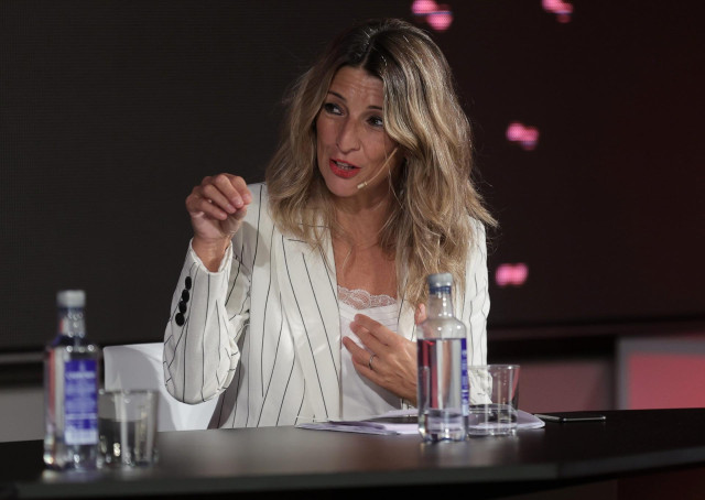 La vicepresidenta segunda y Ministra de Trabajo y Economía Social, Yolanda Díaz, interviene en la inauguración de la nueva edición de FORUM en el Matadero, a 23 de septiembre de 2021, en Madrid, (España).
