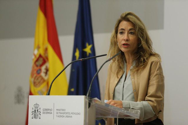 La ministra de Transportes, Movilidad y Agenda Urbana, Raquel Sánchez, interviene en la presentación del Documento de Regulación Aeroportuaria (DORA II) para el periodo 2022-2026 en la sede del Ministerio, a 29 de septiembre de 2021, en Madrid, (España).