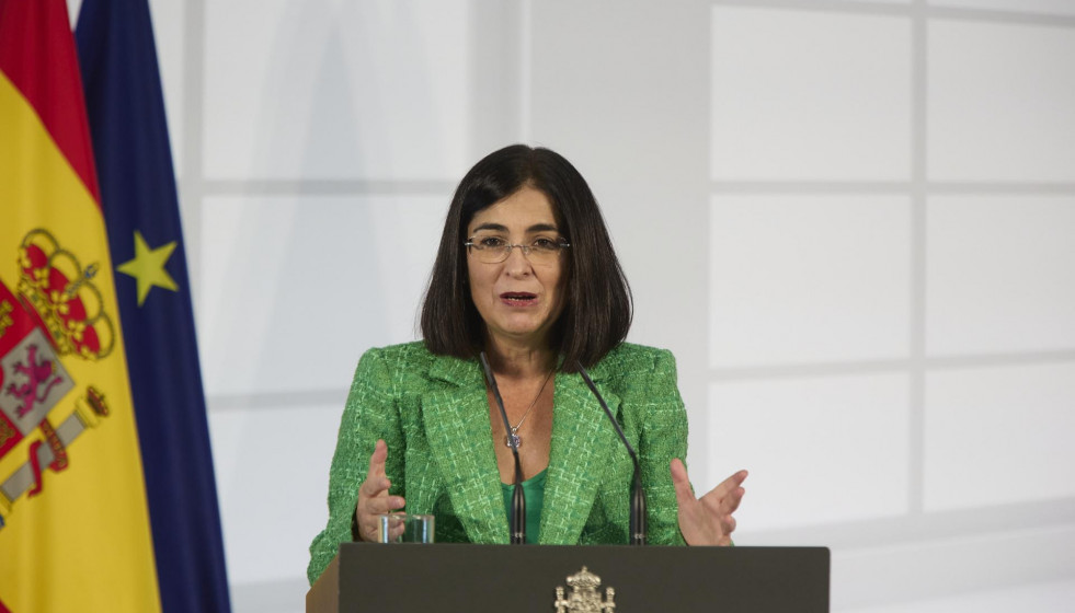 La ministra de Sanidad, Carolina Darias, en el acto institucional ‘Salud Mental y COVID-19’, en el Palacio de la Moncloa, a 9 de octubre de 2021, en Madrid (España).