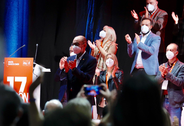 El secretario general del PSOE Aragón y presidente de la comunidad, Javier Lambán, en la segunda jornada del 17 Congreso del PSOE Aragón, en la Sala Multiusos del Auditorio de Zaragoza, a 7 de noviembre de 2021, en Zaragoza, Aragón (España).