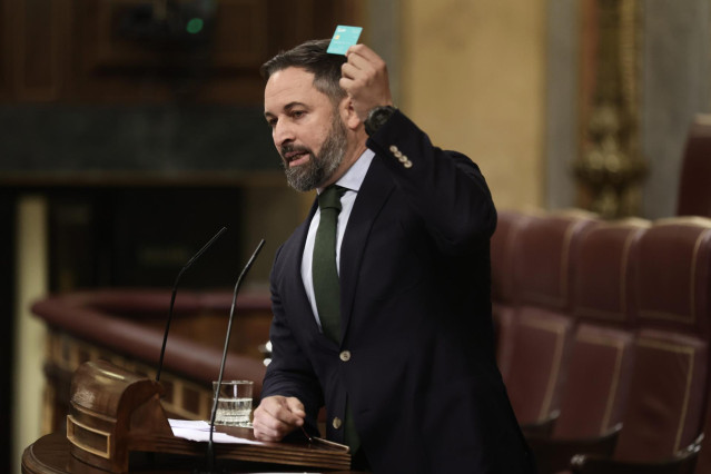 El líder de Vox, Santiago Abascal, interviene en una sesión plenaria en el Congreso de los Diputados
