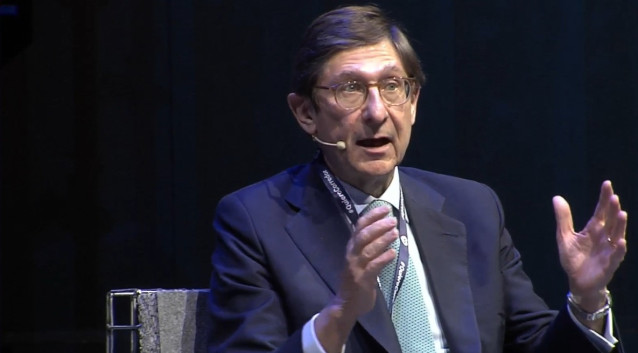 El presidente de CaixaBank, José Ignacio Goirigolzarri, durante su intervención en el '5º Acto por el Corredor del Mediterráneo'.