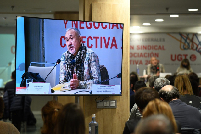 El secretario general de UGT, Pepe Álvarez, en la inauguración de las Jornadas de Acción Sindical y Negociación Colectiva 2022, en el Hotel NH Madrid Ventas, a 10 de noviembre de 2021, en Madrid (España).