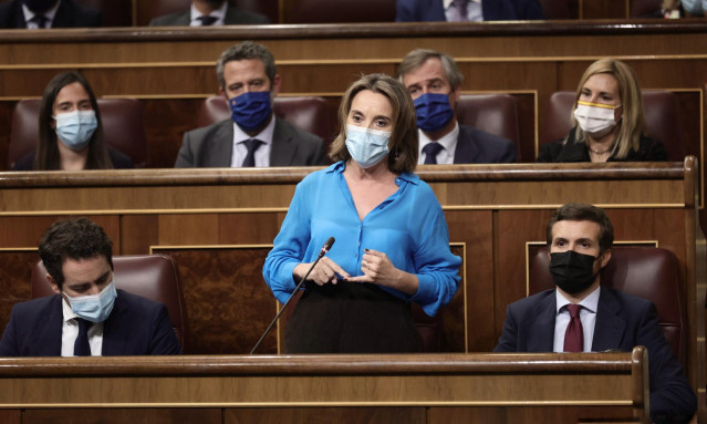 La portavoz parlamentaria del PP, Cuca Gamarra, interviene en una sesión de control en el Congreso de los Diputados, a 10 de noviembre de 2021, en Madrid, (España).