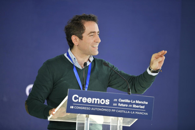 El secretario general del PP, Teodoro García Egea, interviene en el Congreso del PP de Castilla-La Mancha en Puertollano (Ciudad Real).