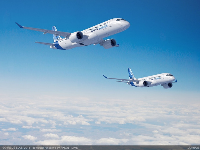 Archivo - Aviones de la familia A220.