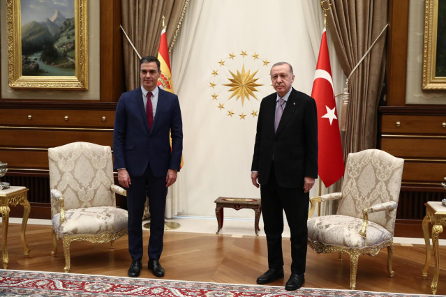 El presidente del Gobierno, Pedro Sánchez, y el presidente de Turquía, Recep Tayyip Erdogan