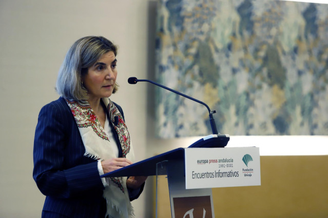 La consejera de Empleo, Formación y Trabajo Autónomo, Rocío Blanco, participa en los encuentros informativos de Europa Press Andalucía con el patrocinio de Fundación Unicaja