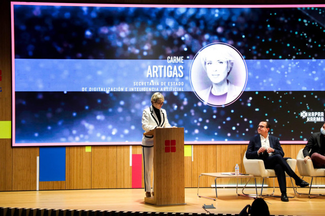Carme Artigas, secretaria de Estado de Digitalización e Inteligencia Artificial, durante su intervención en la 18ª edición de Hoy es Marketing, organizado por ESIC