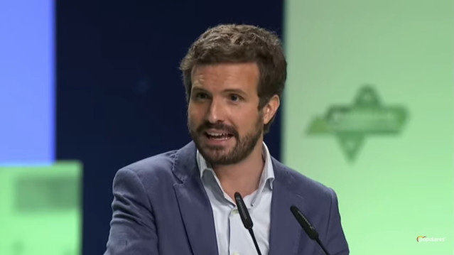 El presidente del PP, Pablo Casado, durante la clausura del 16º Congreso del Partido Popular de Andalucía este domingo en Granada